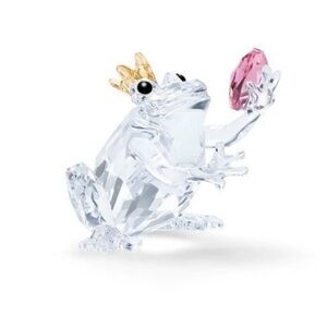 Swarovski Crystal Figurine Frog Prince Gold Crown Pink Heart #5492224 MIB